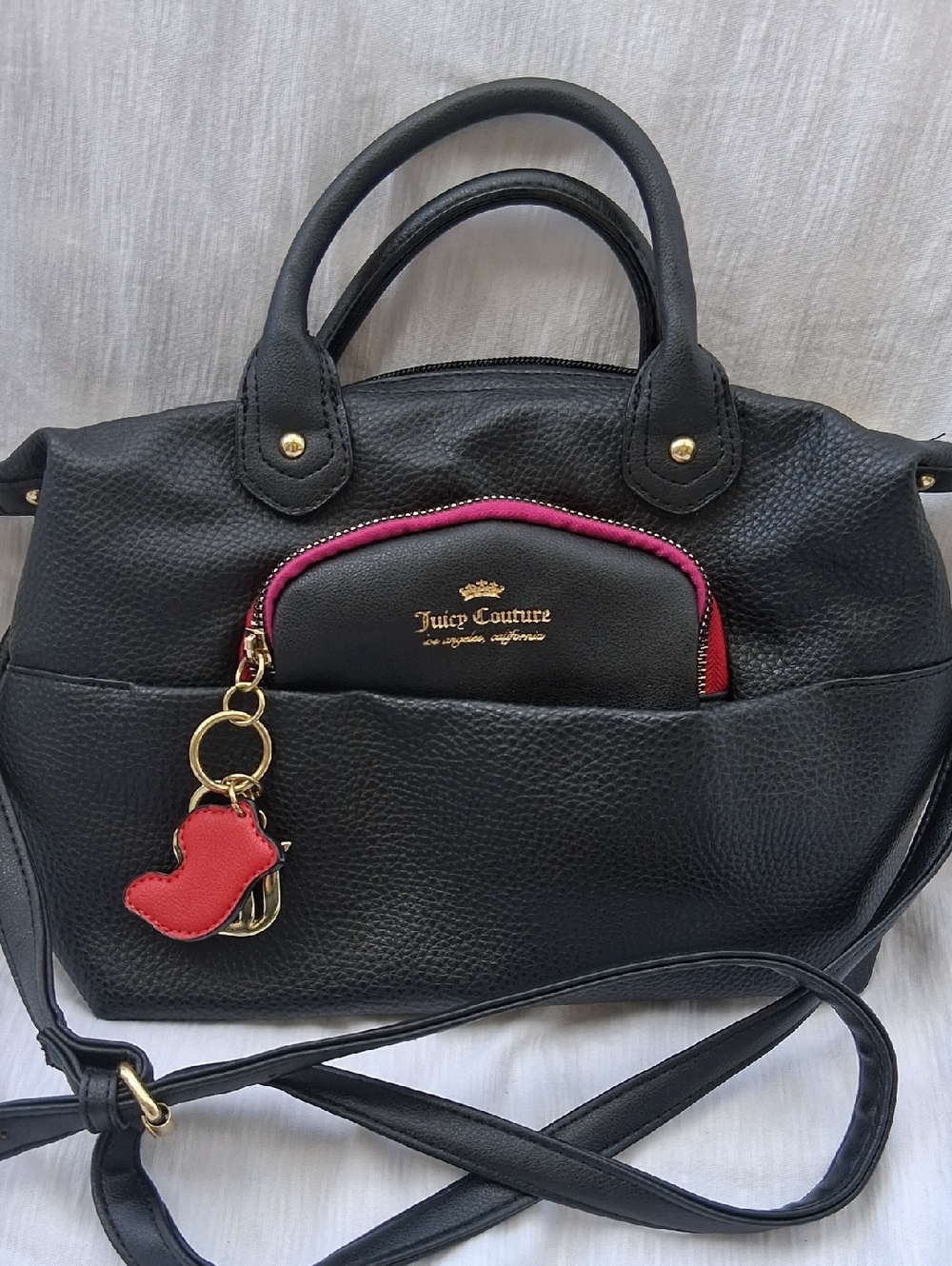 Juicy Couture Black Satchel with Pink Trim and Gold Hardware